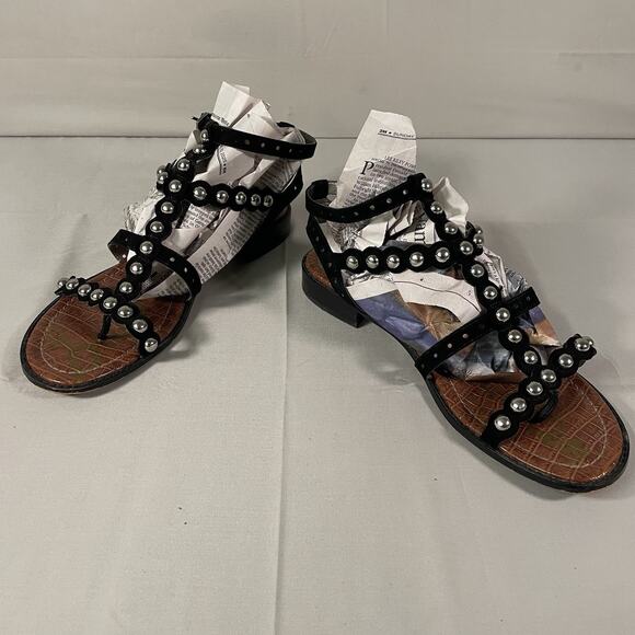 SAM EDELMAN Women's ELISA Black Suede Gladiator Silver Stud Sandals Size US 10M - Picture 2 of 10